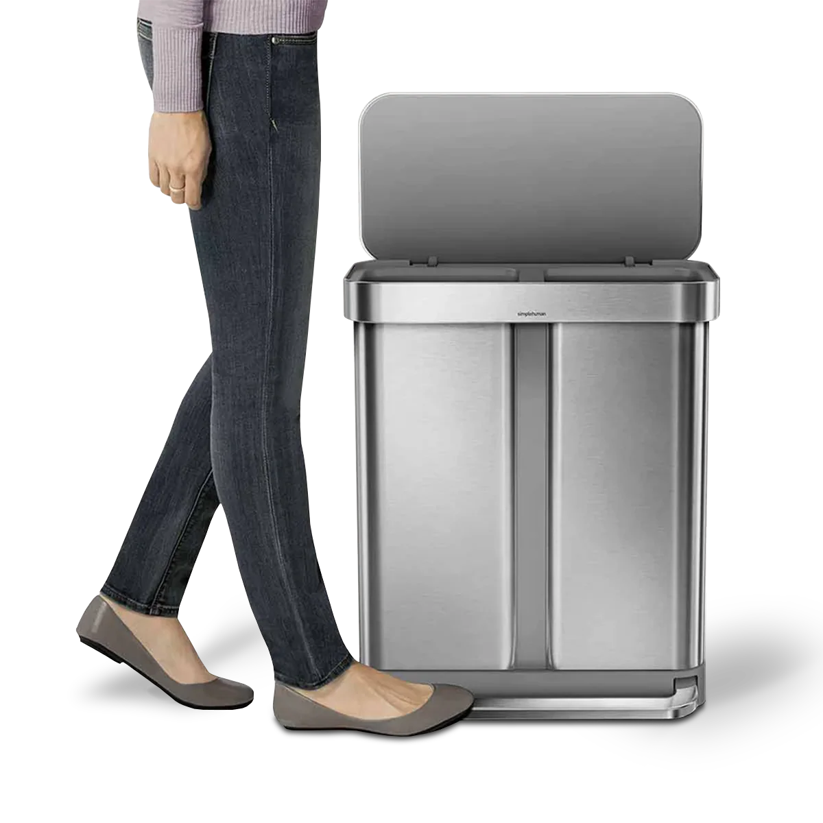 58 Litre, Rectangular Dual Compartment Pedal Bin With Liner Pocket - Image 5
