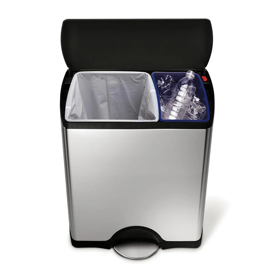 studio 46 litre rectangular recycler, brushed stainless steel plastic lid
