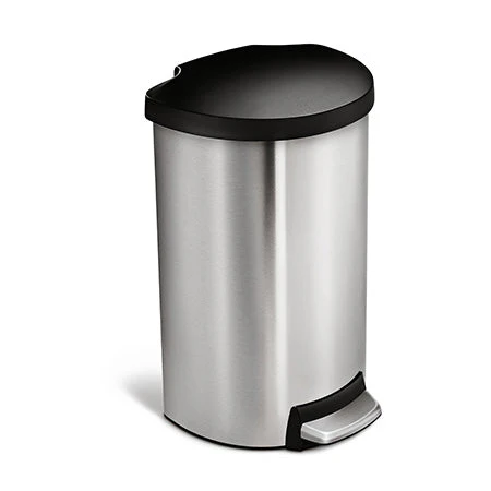 studio 40 litre semi-round step can, brushed stainless steel plastic lid